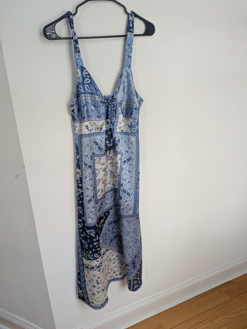 Vintage Blue and Cream Patchwork Midi Dress
